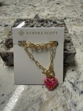 Kendra Scott Gold Link necklace with Pink Heart Charm
